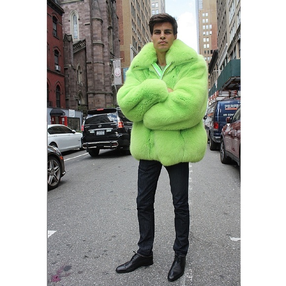 neon green fur jacket